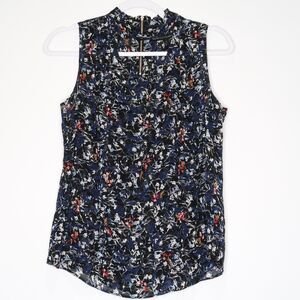 White House Black Market Womens Top Size 2 Blue Floral Abstract Feminine‎ Career